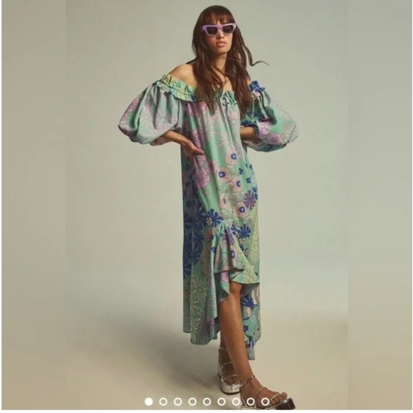 Anthropologie Oopscool Off-The-Shoulder Printed Dress Size S - Picture 4 of 13